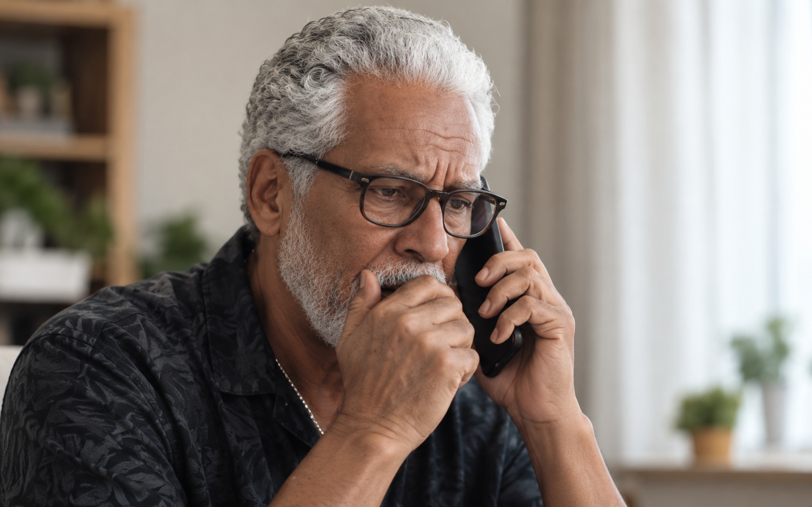 An older man listening to a phone call