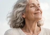 An older woman enjoying a peaceful moment, illustrative brand image